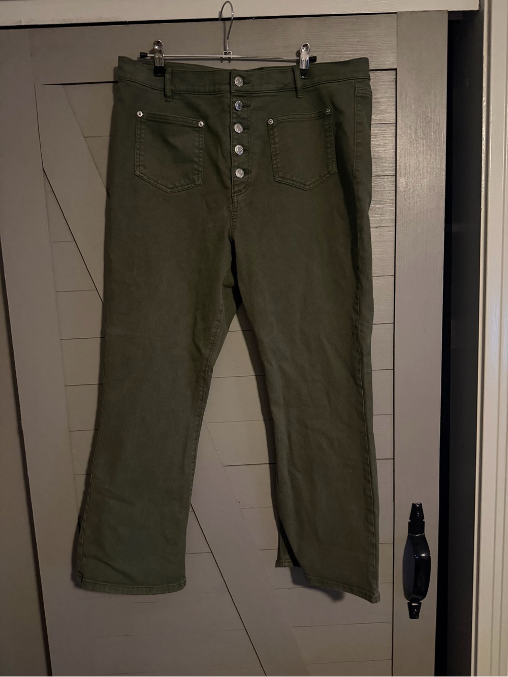 LOFT Olive Green Flare-Leg Button-Fly Jeans Natural Fibers